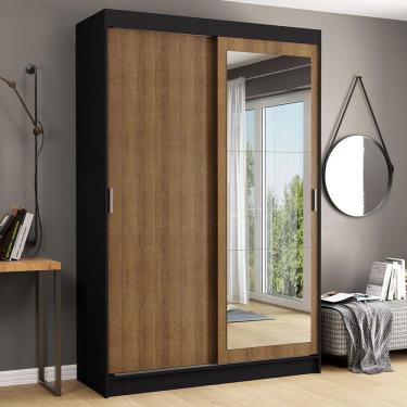 Imagem de Guarda-Roupa Solteiro Madesa Tokio 2 Portas de Correr com Espelho 2 Gavetas - Preto/Rustic