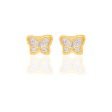 Imagem de Brinco Rommanel folheado a ouro formato borboleta e rhodium