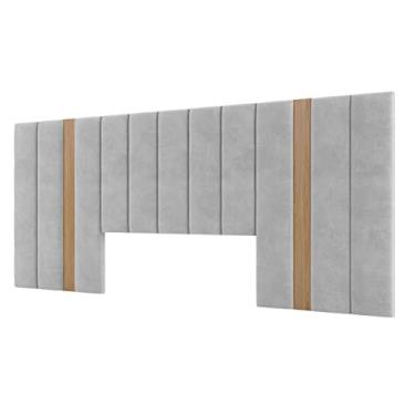 Imagem de Cabeceira Cama Casal Estofada 3,0m Dalla Costa 100% MDF Cor: Freijó/Cinza