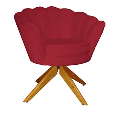 Imagem de Poltrona Decorativa Pétala Pés Madeira Giratório Suede Vermelho - DS Estofados