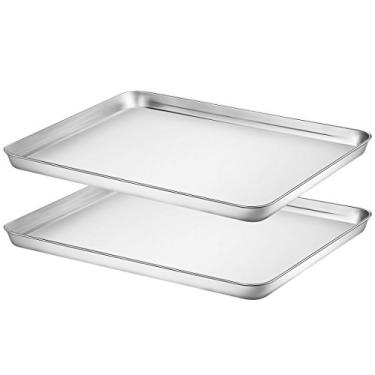 Imagem de Conjunto de 2 assadeiras, 2 folhas de biscoito HKJ Chef e assadeiras de aço inoxidável e assadeiras de forno, tamanho retangular 41 x 30 x 2,5 cm, não tóxico, saudável e fácil de limpar