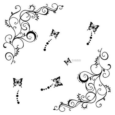 Imagem de Amaonm Hot Fashion Removível Vinil DIY Preto Berçário Flores Vinha e Belo Borboleta Decalque de canto de parede Adesivo Murais Decoração de Arte de Casa para Meninas Quarto de Crianças Sala de Estar Decoração de Casa