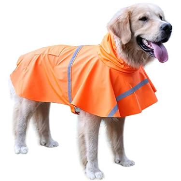 Imagem de NACOCO Capa de chuva ajustável para cães grandes, roupas à prova d'água para animais de estimação, jaqueta de chuva leve, poncho com capuz com tira refletiva (XG, laranja)