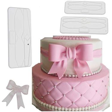 Imagem de Conjunto de cortadores de gravata borboleta de fita molde de impressão de biscoito cortador de plástico fondant pasta de açúcar cortador de pasta de goma ferramentas de modelagem para toppers de bolo decoração pacote de 3