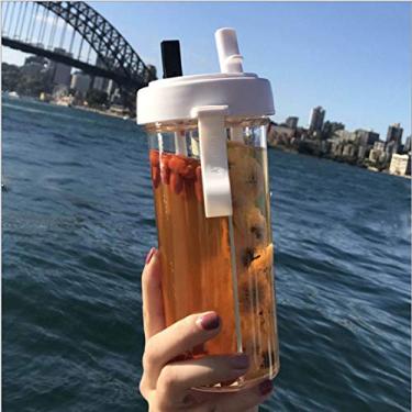 Imagem de Copo de água criativo, uma xícara de duas bebidas diferentes, dois canudos, copo de bebida ao ar livre para acampamento, caminhadas, mochilão, viagem, escritório, A