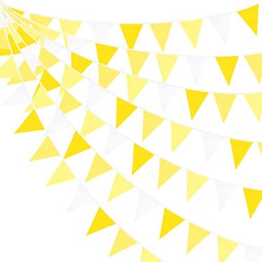 Imagem de Decoração de festa amarela de 8,5 m, faixa amarela e branca, bandeira triangular, guirlanda de bandeirinha para limoeiro, abelha, girassol, aniversário, chá de bebê, aniversário, festa de casamento,