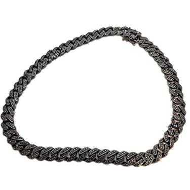 Imagem de Colar de corrente cubana Miami BlingfACTORY Hip Hop preto fosco hematita 12 mm 18" Iced Box Lock