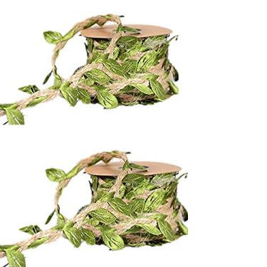 Imagem de Amlrt 2 pacotes de juta natural, 5 mm, fita de folha de estopa de vinil artificial, folhas verdes, casamento, jardim, videira decorativa trançada perfeita para arte e artesanato, decoração de embalage