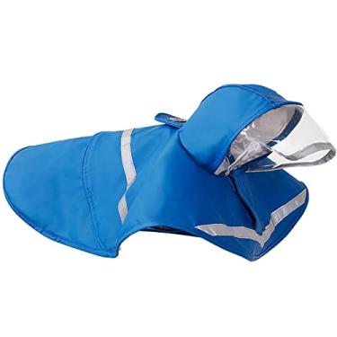 Imagem de Capa de chuva refletiva para cães à prova d'água à prova de vento com furo de colarinho confortável com capuz ajustável poncho com bolsa de armazenamento, azul, 2GG (peito: 76cm)