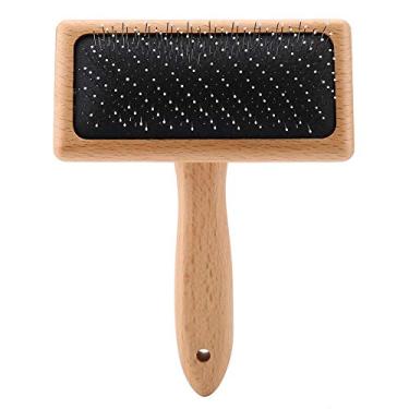 Imagem de Hffheer Dog Natural Wood Paddle Hairbrush Pet Grooming Brushes Detangling and Shedding Tool para cães Gatos Longos e Curtos Cabelos (Quadrado)