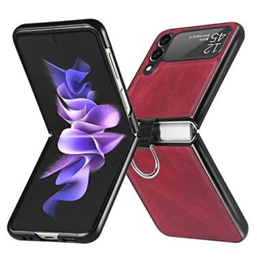 Imagem de Capa de telefone de anel para Samsung Z Flip 3 5G capa de proteção de couro de luxo Litchi para Galaxy Z Flip 3 Anti-knock Shell, vermelho, para Samsung Z Flip 3
