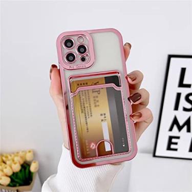 Imagem de MOESOE Compatível com capa para iPhone 13 Pro, capa de telefone carteira transparente com slot para cartão capa protetora slim fit com revestimento macio TPU à prova de choque com porta-cartão fofo - ouro
