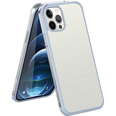 Imagem de HAZELS CaseCase para iPhone 13 Pro Max/13 Pro/13, textura de fibra de carbono traseira dura metal híbrido TPU capa transparente anti-arranhões e impressão digital (Cor: prata, tamanho: 13 6,1 polegadas)