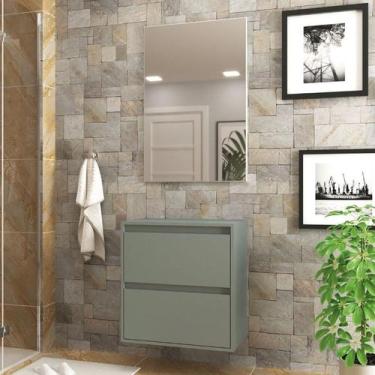 Imagem de Gabinete Para Banheiro Com Espelheira 60cm Mdf Verde Dubai - On Móveis