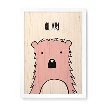 Imagem de Arte Maníacos Quadro Decorativo em Madeira Urso Olar - 23x16,25cm (Moldura caixa em laca branca)
