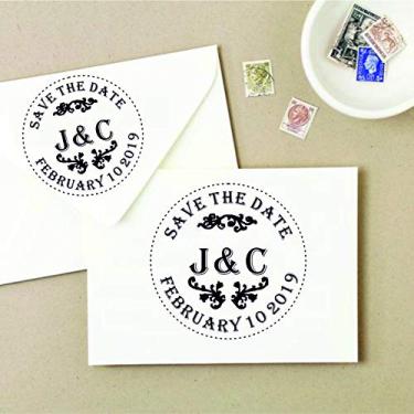 Imagem de Carimbo de casamento personalizado, carimbo de endereço, selo Save The Date, estilo de carimbo redondo - R3
