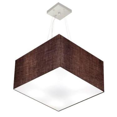 Imagem de Lustre Pendente Quadrado Cúpula Tecido 30/60x60 cm, Vivare Iluminação, Pendente4199 LC, Café, Grande