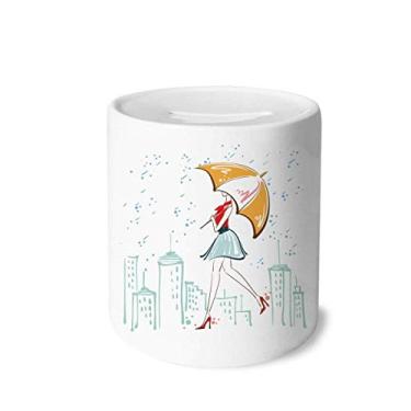 Imagem de DIYthinker Guarda-chuva chuva Lady City, caixa para guardar dinheiro, porta-moedas de cerâmica para crianças e adultos