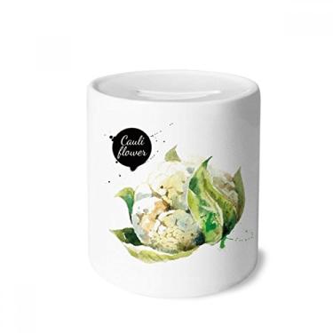 Imagem de DIYthinker Caixa de moedas de cerâmica para guardar dinheiro em aquarela saudável com couve-flor e vegetais, presente de cofrinho