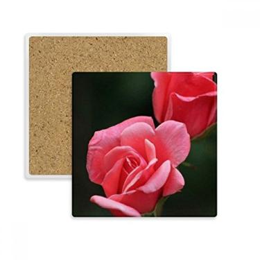 Imagem de Porta-copos quadrados com rosas rosas rosas vermelhas e rosas quadradas, suporte de subplaca de isolamento, pedra de isolamento