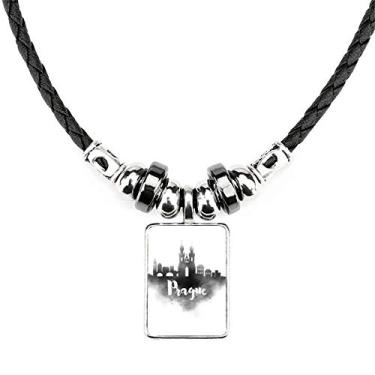 Imagem de DIYthinker Colar de cidade com tinta de marco tcheco Praga joia Torque pingente de corda de couro