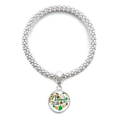 Imagem de DIYthinker Pulseira de prata com pingente redondo e bandeira nacional da Irlanda Love Heart Landscap