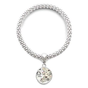 Imagem de DIYthinker Pulseira com pingente de prata com mapa da Coreia do Sul com pontos de referência e corrente ajustável