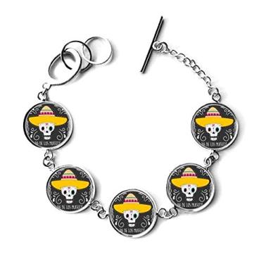 Imagem de DIYthinker Bracelete de chapéu crânio México Happy The Day of The Dead com pingente de corrente