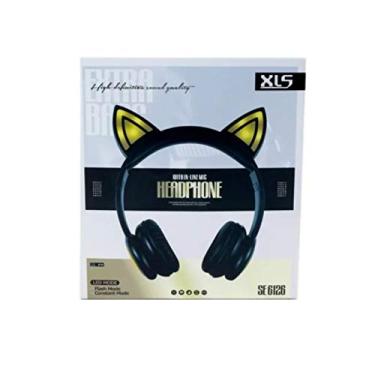 Imagem de FONE DE OUVIDO HEADPHONE ORELHA GATO LED C/FIO SE-6126 - PRETO AMARELO