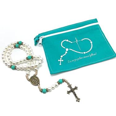 Imagem de TERÇO NOSSA SENHORA DE FÁTIMA EU REZO PELOS MEUS FILHOS COM BOLSA VERDE