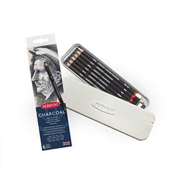 Imagem de Derwent, Lápis Carvão 6 Unidades Estojo Lata, Kit com 6 lápis e 1 apontador, 700838