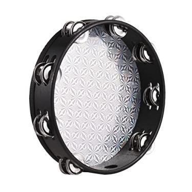 Imagem de SIMBAE Pandeiro tambor de mão de madeira de 20,32 cm com duas fileiras jingles refletor de cabeça de tambor musical instrumento de percussão musical