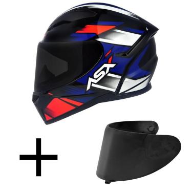 Imagem de Capacete ASX City Start Preto Vermelho e Azul Mais Viseira Fumê