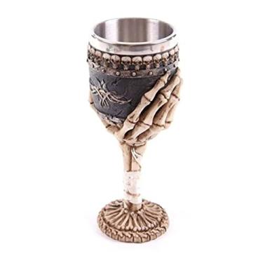 Imagem de Copos para beber cálice de crânio Copos de mão Copos de mão de parede dupla para beber Cálice Resina e Aço Inoxidável Material Crânio Conjunto de Taça de Vinho