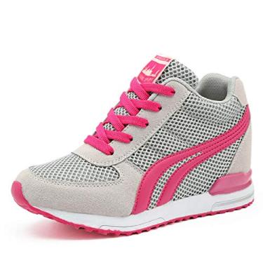 Imagem de TQGOLD Tênis feminino plataforma anabela cano alto cadarço aumenta moda tênis para mulheres meninas, 98-gray, 4