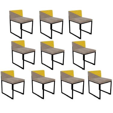 Imagem de Kit 10 Cadeira Lee Duo Sala De Jantar Industrial Ferro Preto Sintético Bege E Amarelo - Amey Decor