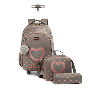 Imagem de Mochila Rodinha Escolar Infantil de Lancheira e Estojo Lápis Ideal para Meninos e Meninas de 7 a 12 Anos (amor02)