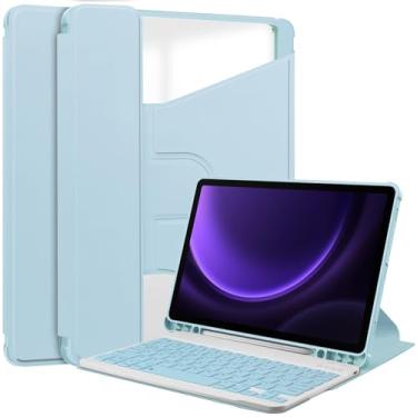 Imagem de Capa para tablet Capa para tablet inteligente compatível com Samsung Galaxy Tab S9 FE capa SM-X510/SM-X516 capa de 11 polegadas com capa de teclado suporte de visualização multiângulo (Size : Sky Blu
