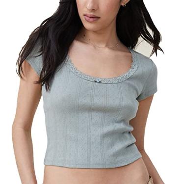 Imagem de Top Feminino de Mangas Curtas, Camiseta Feminina Com Gola Em U, Poliuretano Justo e Adequado para a Pele para Uso Casual (S)