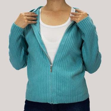 Imagem de Blusa Feminina Tricot Lã Canelada Aberta Com Zíper Blusão - Melvim Onl
