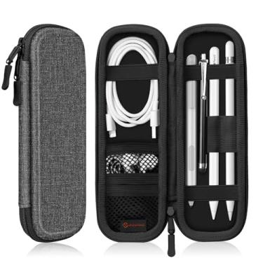 Imagem de Fintie Capa com suporte para Apple Pencil Pro, Apple Pencil (USB-C/1ª/2ª geração), bolsa de transporte de couro PU compatível com caneta, cabo USB, Samsung Stylus, cinza