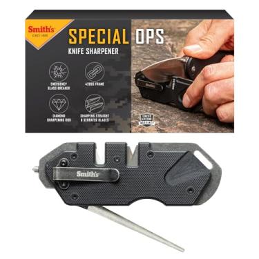 Imagem de Smith's Afiador de facas tático Pocket Pal 50979 - Preto - Afiador de 2 estágios e haste de amolar de diamante - Clipe de bolso - Faca de caça e afiador de gancho para uso externo - Compacto e leve