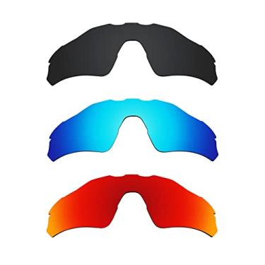 Imagem de Alphax 3 pares de lentes polarizadas de substituição para óculos de sol Oakley Radar EV Path OO9208 - preto + azul + vermelho