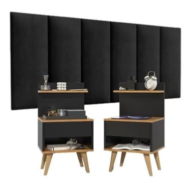 Imagem de Conjunto Cabeceira Cama Casal 1,40 Com Mesa de Cabeceira Quarto Luxo Preto/Cinamomo