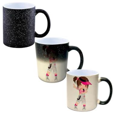 Imagem de Caneca Mágica Glitter Porcelana Menina crianca bone estilosa sinal espirro braco jogo garrafa