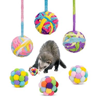 Imagem de HAICHEN TEC Ferret Toys Conjunto de bolas de lã para gatos com sino embutido, bolas de pompom coloridas e macias, som interativo, exercício de arranhões, brinquedos de mastigar para animais de