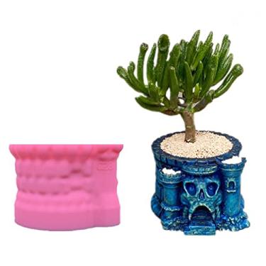 Imagem de Grainrain Molde de vaso de silicone para vaso de crânio, suporte de pincel, para resina, concreto, gesso, argila de polímero (G28)