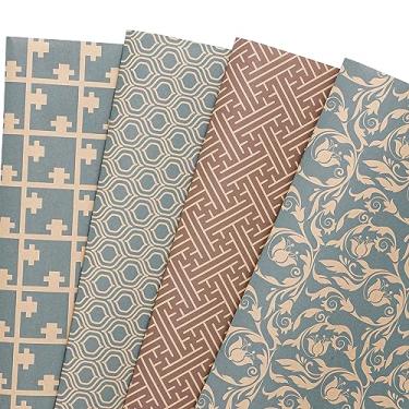 Imagem de PlandRichW Papel de embrulho Kraft dobrado com 12 folhas, papel kraft de design geométrico marinho para Natal, aniversário, feriado, festa, chá de bebê, pré-cortado cada 50 x 73 centímetros