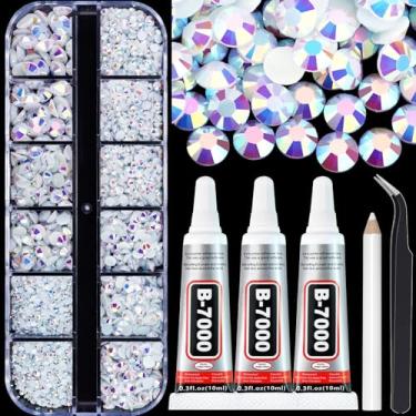 Imagem de Towenm Cola B7000 com strass AB branco puro para artesanato, roupas, sapatos, tecido, 4000 peças, strass plano para unhas, joias de rosto, kit de joias Jelly AB Strass Gems, misturado 5 tamanhos