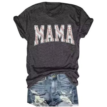Imagem de Camiseta feminina de beisebol Mama Day com estampa de letras engraçadas beisebol mãe camiseta casual leopardo mamãe camisetas, Cinza - 2, M